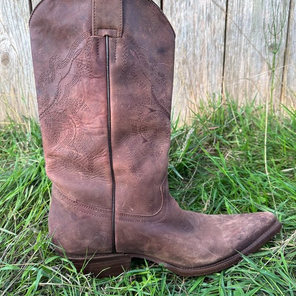 Cowboy Core Vintage Brown Cowboy Boots 9 10 - Picture 4 of 9